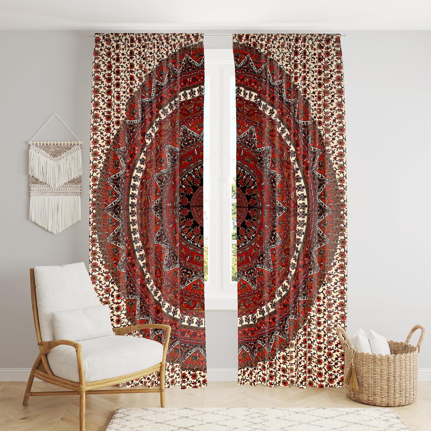 Beautiful Bohemian Hippie Tree of Life Window Curtain Panels for Bedroom, Living, Balcony ((38x83 Inches)(96x210 Cms))