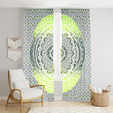 Bless International Beautiful Indian Bohemian Psychedelic Hippie Ombre Window Curtain Panels for Bedroom, Living, Balcony (Green Yellow Ombre (38x83 Inches)(96x210 Cms))