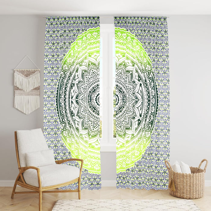 Beautiful Bohemian Hippie Ombre Window Curtain (Green Yellow Ombre (38x83 Inches)(96x210 Cms))