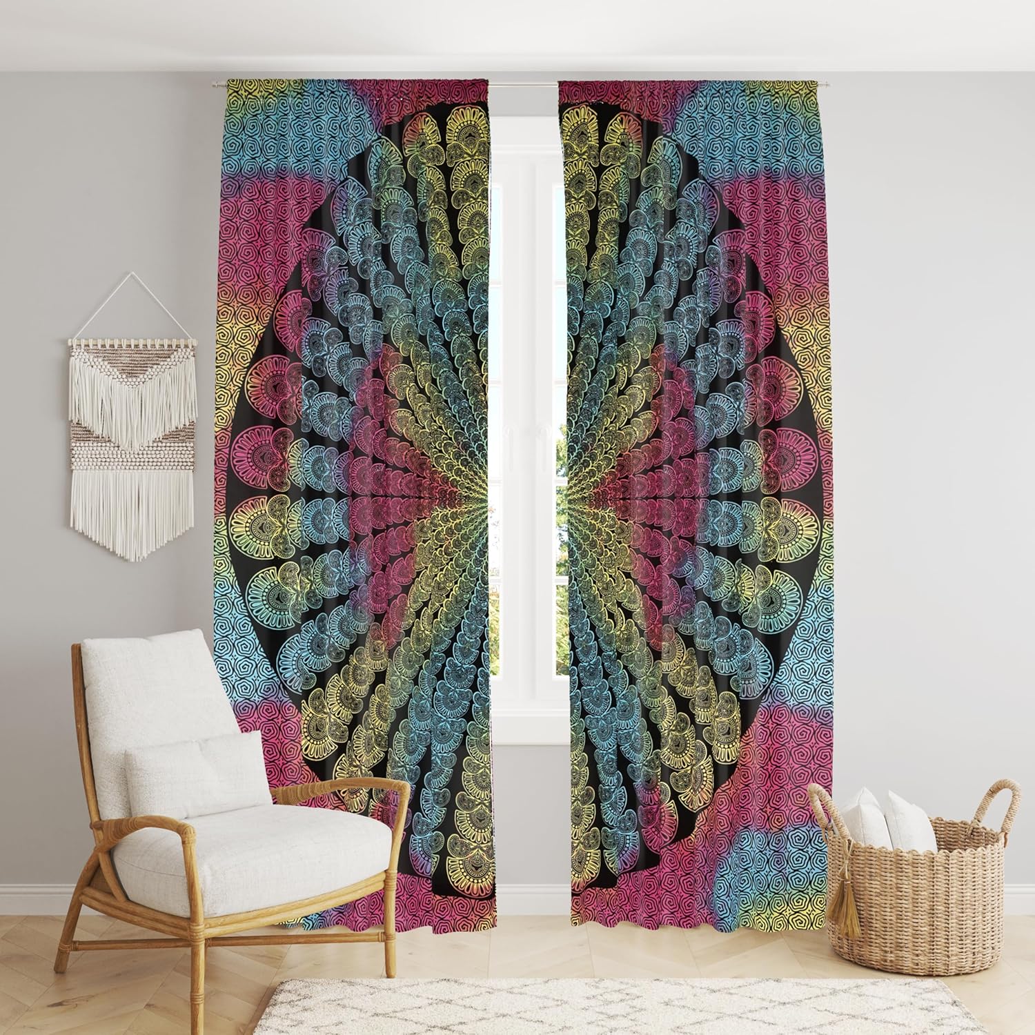 Beautiful Bohemian Psychedelic Hippie Tie Dye Window Curtain Panels for Bedroom, Living, Balcony (Tie Dye Peacock (38x83 Inches)(96x210 Cms))