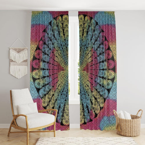 Bless International Beautiful Indian Bohemian Psychedelic Hippie Tie Dye Window Curtain Panels for Bedroom, Living, Balcony (Tie Dye Peacock (38x83 Inches)(96x210 Cms))