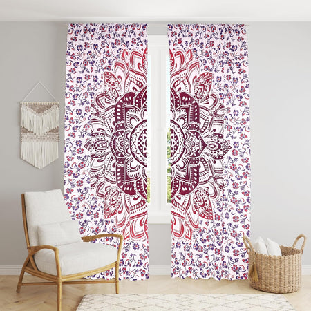 Bless International Beautiful Indian Bohemian Psychedelic Hippie Ombre Window Curtain Panels for Bedroom, Living, Balcony (Pink Red Passion Flower (38x83 Inches)(96x210 Cms))