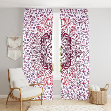 Bless International Beautiful Indian Bohemian Psychedelic Hippie Ombre Window Curtain Panels for Bedroom, Living, Balcony (Pink Red Passion Flower (38x83 Inches)(96x210 Cms))