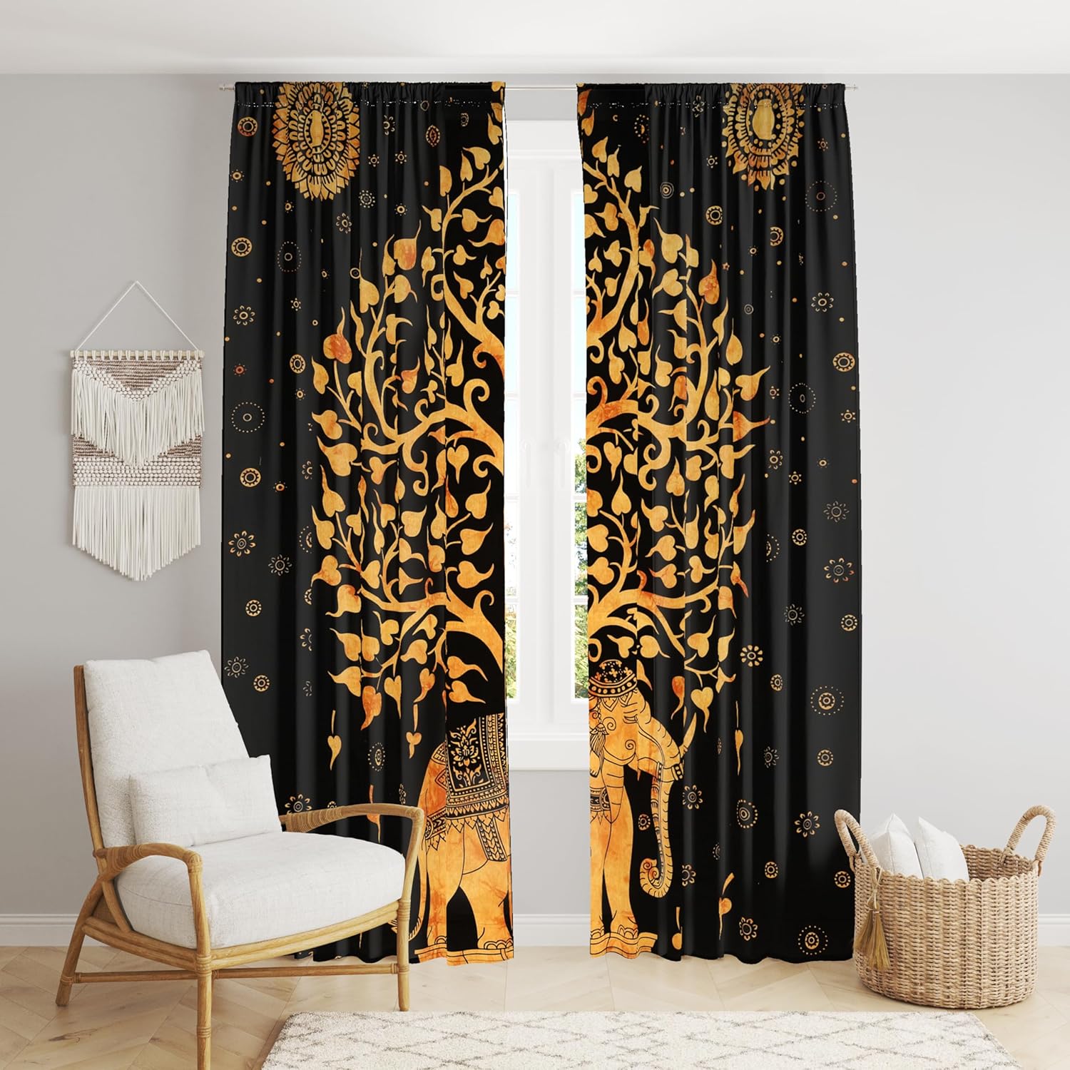 Beautiful Bohemian Psychedelic Hippie Tie Dye Window Curtain Panels for Bedroom, Living, Balcony (Golden Tie Dye (38x83 Inches)(96x210 Cms))