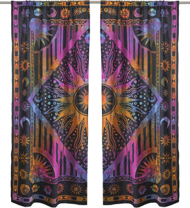 Bless International Beautiful Indian Bohemian Psychedelic Hippie Burning Sun Window Curtain Panels for Bedroom, Living, Balcony (Purple Tie Dye