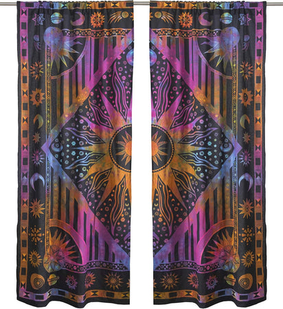 Bless International Beautiful Indian Bohemian Psychedelic Hippie Burning Sun Window Curtain Panels for Bedroom, Living, Balcony (Purple Tie Dye