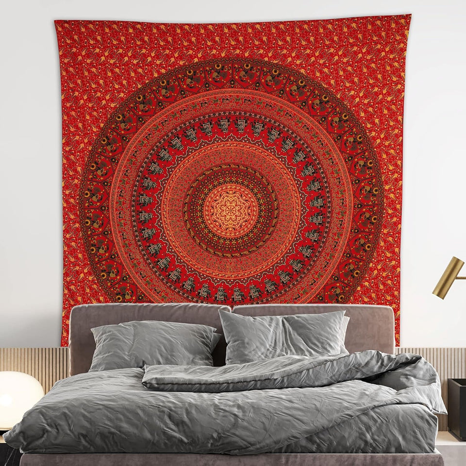 Bless International Indian-hippie-gypsy Bohemian-psychedelic Cotton-mandala Wall-hanging-tapestry-multi-color Large-mandala Hippie-tapestry (Golden Red)