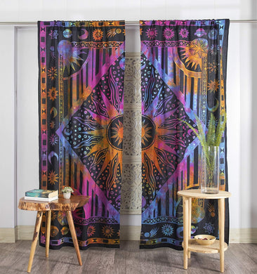 Bless International Beautiful Indian Bohemian Psychedelic Hippie Burning Sun Window Curtain Panels for Bedroom, Living, Balcony (Purple Tie Dye