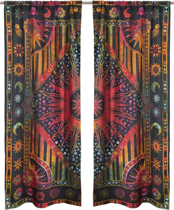 Bless International Beautiful Indian Bohemian Psychedelic Hippie Burning Sun Window Curtain Panels for Bedroom, Living, Balcony (Golden Tie Dye)