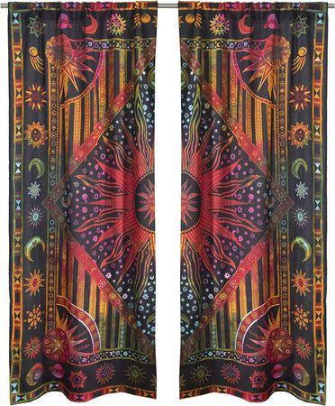 Bless International Beautiful Indian Bohemian Psychedelic Hippie Burning Sun Window Curtain Panels for Bedroom, Living, Balcony (Golden Tie Dye)