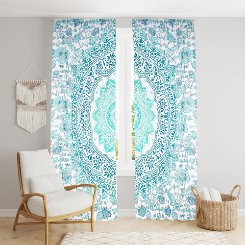 Beautiful Bohemian Hippie Ombre Window Curtain Panels for Bedroom, Living, Balcony (Green Passion Omra (38x83 Inches)(96x210 Cms))