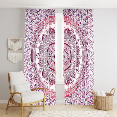 Bless International Beautiful Indian Bohemian Psychedelic Hippie Ombre Window Curtain Panels for Bedroom, Living, Balcony (Pink Red Ombre Flower (38x83 Inches)(96x210 Cms))