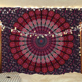 Indian Hippie Bohemian Psychedelic Peacock Mandala Wall Hanging Bedding Tapestry (Purple Pink)