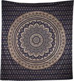 Bless International Indian Traditional Mandala Hippie Wall Hanging, Cotton Tapestry Ombre Bohemian Bedspread ( Blue Gold Ombre)