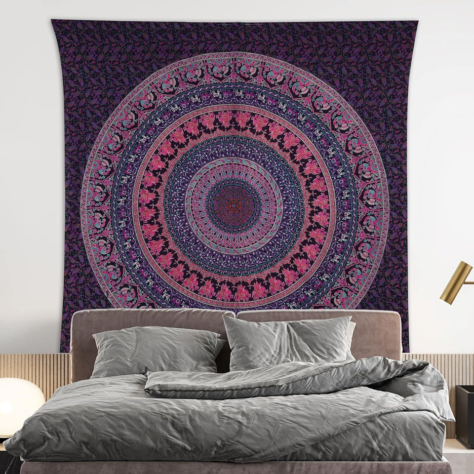 Bless International Indian-hippie-gypsy Bohemian-psychedelic Cotton-mandala Wall-hanging-tapestry-multi-color Large-mandala Hippie-tapestry (Purple Pink)