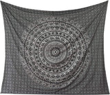 Bless International Handmade Indian hippie Bohemian Psychedelic Elephant Mandala Wall hanging College Dorm Beach Throws Table Cloth Bedding Tapestry (Black Silver)