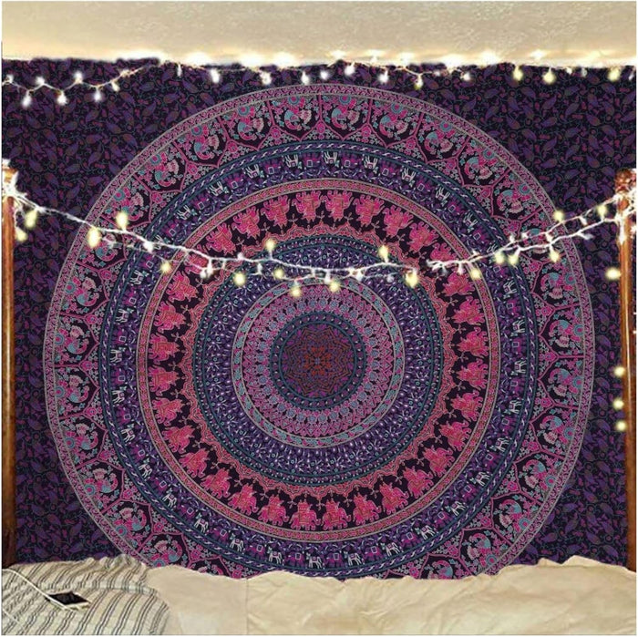 Hippie gypsy Bohemian psychedelic Cotton-mandala Wall hanging multi-color-tapestry (Purple Pink)