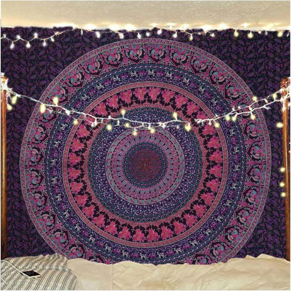 Bless International Indian-hippie-gypsy Bohemian-psychedelic Cotton-mandala Wall-hanging-tapestry-multi-color Large-mandala Hippie-tapestry (Purple Pink)