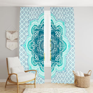 Bless International Beautiful Indian Bohemian Psychedelic Hippie Ombre Window Curtain Panels for Bedroom, Living, Balcony (Green Passion Flower (38x83 Inches)(96x210 Cms))