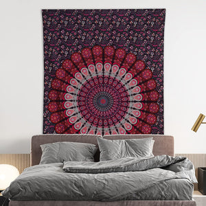 Indian Hippie Bohemian Psychedelic Peacock Mandala Wall Hanging Bedding Tapestry (Purple Pink)