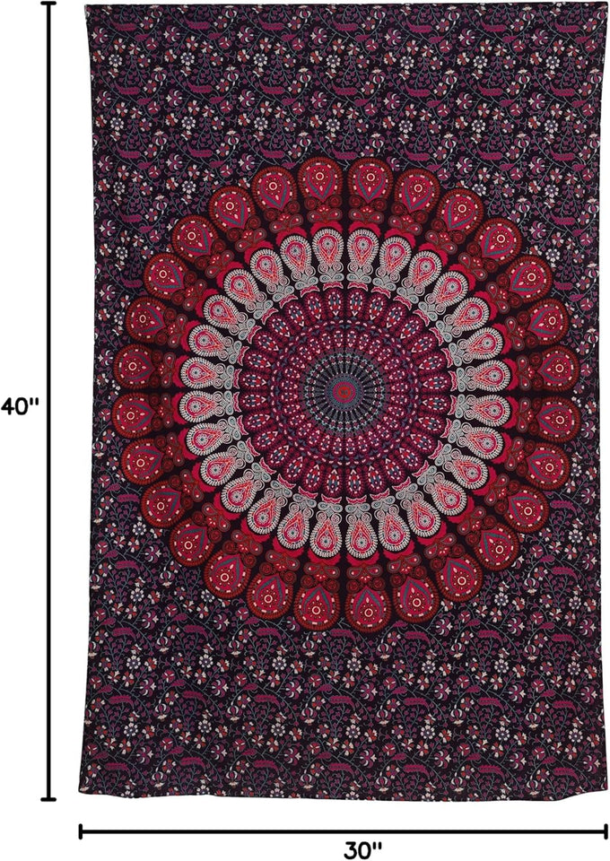 Indian Hippie Bohemian Psychedelic Peacock Mandala Wall Hanging Bedding Tapestry (Purple Pink)