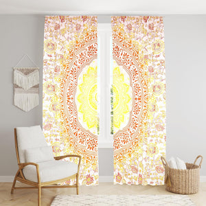 Bless International Beautiful Indian Bohemian Psychedelic Hippie Ombre Window Curtain Panels for Bedroom, Living, Balcony (Red Yellow Passion Ombre (38x83 Inches)(96x210 Cms))