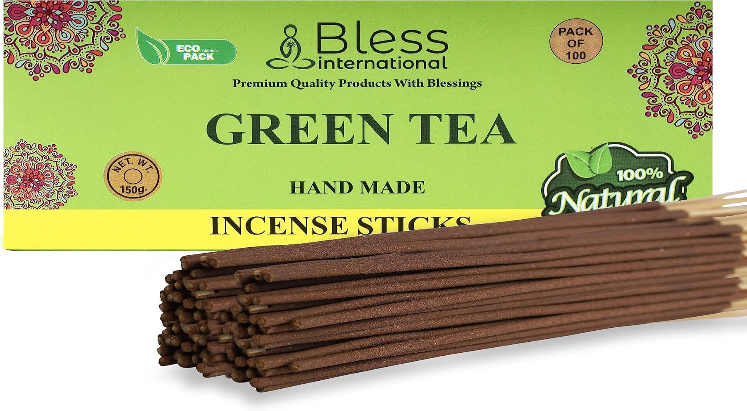 100% Natural Incense Sticks Handmade Hand Dipped The Best Scent (Green Tea)