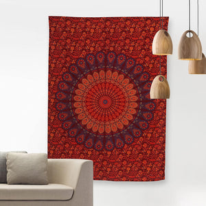 Hippie Bohemian Psychedelic Peacock Mandala Wall Hanging Bedding Tapestry (Golden Brown Maroon)