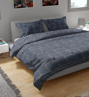 Bless International Handmade Organic Cotton Kantha Quilt Luxury Comforter 3-Pieces Set - Lightweight Block Printed & Stitched - King Size, Indigo Color Bedspread (Includes 1 Quilt and 2 Pillow Shams)