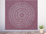 Bless International Handmade Indian hippie Bohemian Psychedelic Elephant Mandala Wall hanging College Dorm Beach Throws Table Cloth Bedding Tapestry (Maroon and Silver)