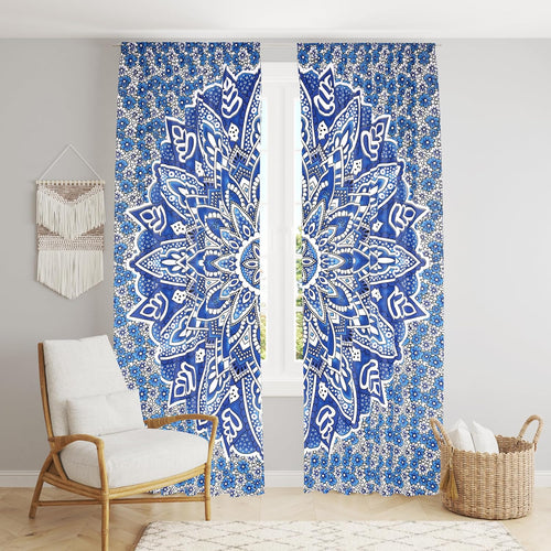 Beautiful Bohemian Hippie Ombre Window Curtain Panels for Bedroom, Living, Balcony (Blue Passion Flower (38x83 Inches)(96x210 Cms))