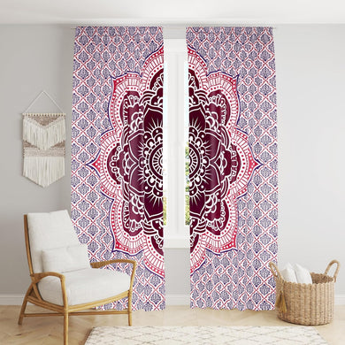 Bless International Beautiful Indian Bohemian Psychedelic Hippie Ombre Window Curtain Panels for Bedroom, Living, Balcony (Purple Pink Flower (38x83 Inches)(96x210 Cms))