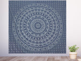 Bless International Handmade Indian hippie Bohemian Psychedelic Elephant Mandala Wall hanging College Dorm Beach Throws Table Cloth Bedding Tapestry (Navy Blue and Silver)