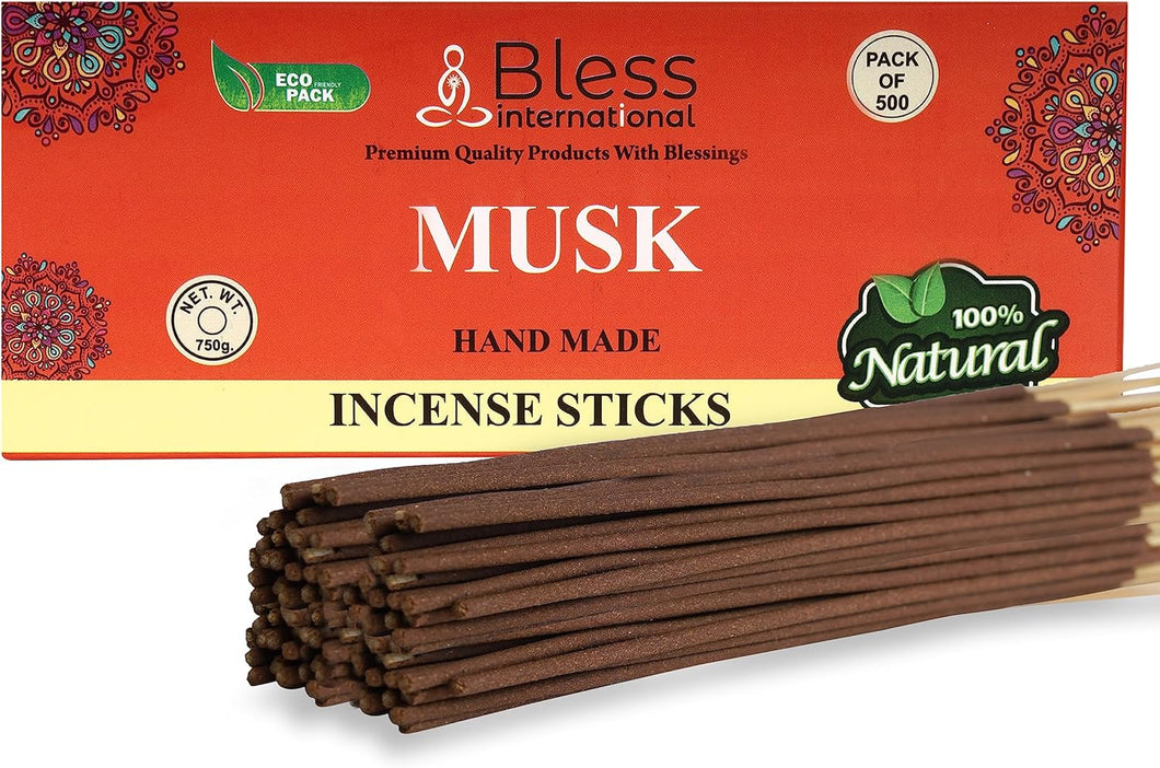 Bless-Musk-Incense-Sticks 100%-Natural-Handmade-Hand-Dipped-Incense-Sticks Organic-Chemicals-Free for-Purification-Relaxation-Positivity-Yoga-Meditation