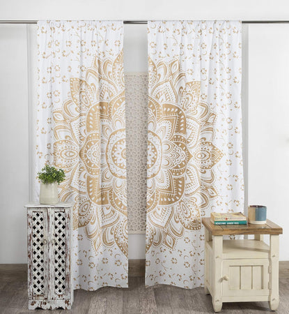 Bless International Beautiful Indian Bohemian Psychedelic Hippie Flower Ombre Window Curtain Panels for Bedroom, Living, Balcony (Golden Flower)