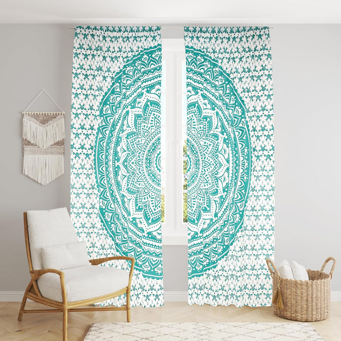 Beautiful Bohemian Hippie Ombre Window Curtain (Green Ombre (38x83 Inches)(96x210 Cms))