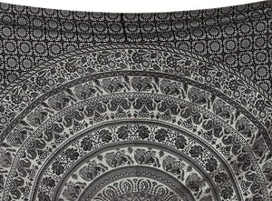 Bless International Handmade Indian hippie Bohemian Psychedelic Elephant Mandala Wall hanging College Dorm Beach Throws Table Cloth Bedding Tapestry (Black Silver)