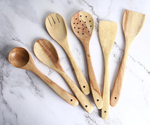 Bless International Wooden Spatula Spoons Set - 6-Piece Nonstick Cooking and Serving Utensils - Organic, Heat-Resistant, and Eco-Friendly - Premium Quality Kitchen Essentials - Ideal Housewarming Gift