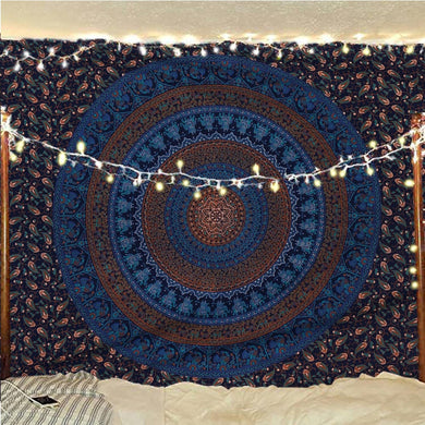 Bless International Indian-hippie-gypsy Bohemian-psychedelic Cotton-mandala Wall-hanging-tapestry-multi-color Large-mandala Hippie-tapestry (Blue Gold)