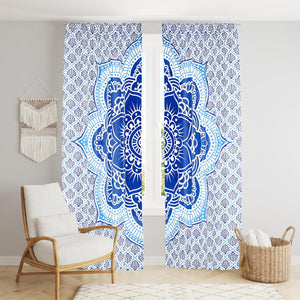 Bless International Beautiful Indian Bohemian Psychedelic Hippie Ombre Window Curtain Panels for Bedroom, Living, Balcony (Blue Classic Omra (38x83 Inches)(96x210 Cms))