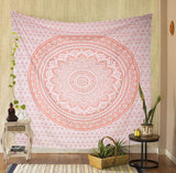 Bless International Indian Traditional Mandala Hippie Wall Hanging, Cotton Tapestry Ombre Bohemian Bedspread (Rose Gold)