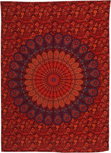 Bless International Indian Hippie Bohemian Psychedelic Peacock Mandala Wall Hanging Bedding Tapestry (Golden Brown Maroon)