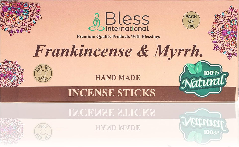 Bless-Frankincense-and-Myrrh 100%-Natural-Handmade-Hand-Dipped-Incense-Sticks Organic-Chemicals-Free for-Purification-Relaxation-Positivity-Yoga-Meditation