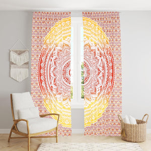 Bless International Beautiful Indian Bohemian Psychedelic Hippie Ombre Window Curtain Panels for Bedroom, Living, Balcony (Red Yellow Omra (38x83 Inches)(96x210 Cms))