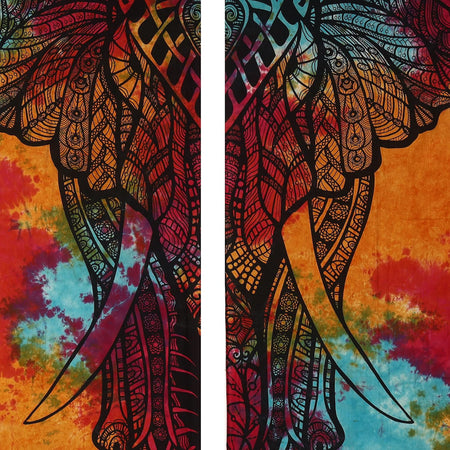 Bless International Beautiful Indian Bohemian Psychedelic Hippie Tie Dye Window Curtain Panels for Bedroom, Living, Balcony (Multi Tie Dye Elephant (38x83 Inches)(96x210 Cms))