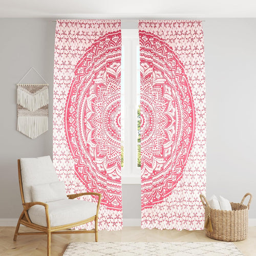 Beautiful Bohemian Hippie Ombre Window Curtain Panels for Bedroom, Living, Balcony (Pink Omra (38x83 Inches)(96x210 Cms))