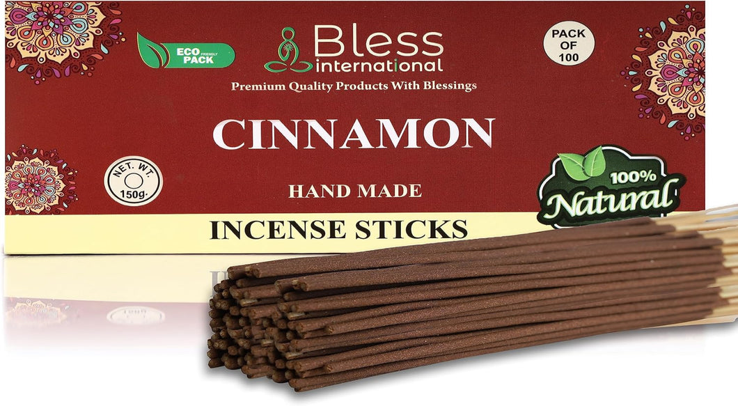 Bless-Cinnamon-Incense-Sticks 100%-Natural-Handmade-Hand-Dipped-Incense-Sticks Organic-Chemicals-Free for-Purification-Relaxation-Positivity-Yoga-Meditation