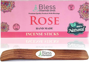 Incense Sticks Handmade Hand Dipped The Best Scent (Rose with Incense Holder,Pack of 100 Incense Sticks)