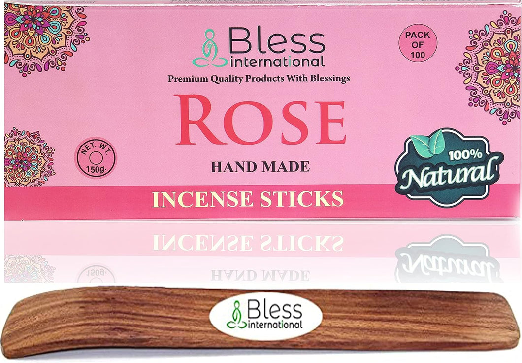 Incense Sticks Handmade Hand Dipped The Best Scent (Rose with Incense Holder,Pack of 100 Incense Sticks)
