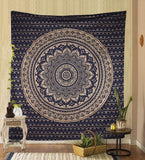 Bless International Indian Traditional Mandala Hippie Wall Hanging, Cotton Tapestry Ombre Bohemian Bedspread ( Blue Gold Ombre)